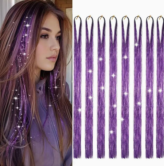 PACK OF 6Pcs - Vibrant Glitter Hair Tinsel Extensions (Heat Resistant)