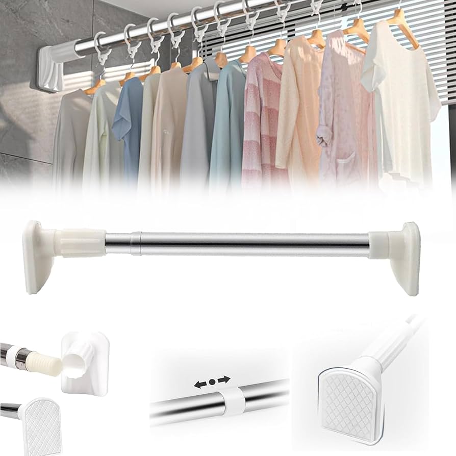 Up To 170CM Long Shower Curtain Rod Adjustable Stainless Steel Tension Pole Anti Telescopic Rod for Bathroom Window Wardrobe