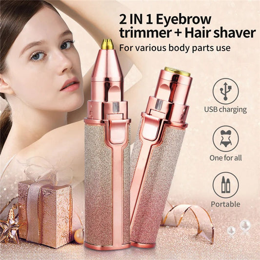 2 in 1 Electric Women's Eyebrow Trimmer and Facial Hair Remover Painless Lips Eyebrow Trimmer and Shaver